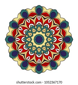 Modern Decorative floral color mandala. Vector round Shapes. Vector illustration. Red, gold, purple color