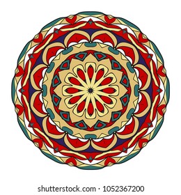 Modern Decorative floral color mandala. Vector round Shapes. Vector illustration. Red, gold, purple color