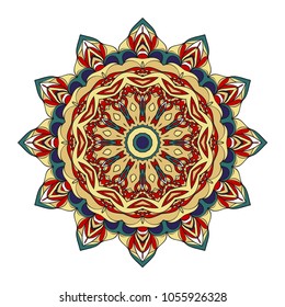 Modern Decorative floral color mandala. Vector round Shapes. Vector illustration. Red, gold, purple color