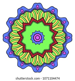 Modern Decorative floral color mandala. Super vector round Shapes. Vector illustration. Red, gold, purple color.