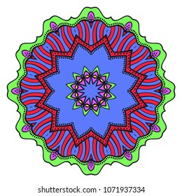 Modern Decorative floral color mandala. Super vector round Shapes. Vector illustration. Red, gold, purple color.