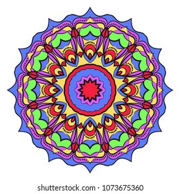 Modern Decorative floral color mandala. Super vector round Shapes. Vector illustration. Red, gold, purple color.