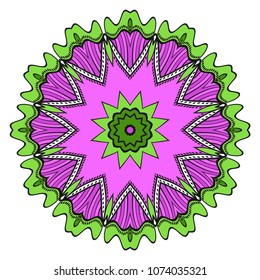 Modern Decorative floral color mandala. Super vector round Shapes. Vector illustration. Red, gold, purple color.
