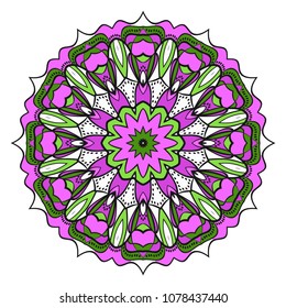 Modern Decorative floral color mandala. Super vector round Shapes. Vector illustration. Red, gold, purple color.