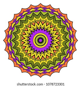 Modern Decorative floral color mandala. Super vector round Shapes. Vector illustration. Red, gold, purple color.