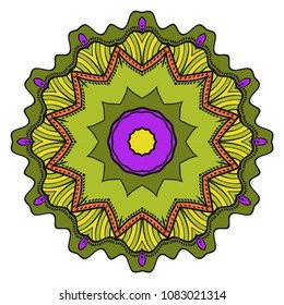 Modern Decorative floral color mandala. Super vector round Shapes. Vector illustration. Red, gold, purple color.