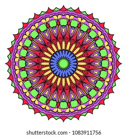 Modern Decorative floral color mandala. Super vector round Shapes. Vector illustration. Red, gold, purple color.