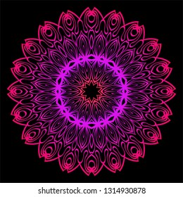 Modern Decorative Floral Color Mandala. Super Vector Round Shapes. Vector Illustration. Black, red purple color.