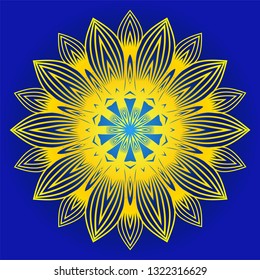 Modern Decorative Floral Color Mandala. Round Shapes. Illustration. Blue yellow color