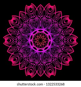 Modern Decorative Floral Color Mandala. Super Vector Round Shapes. Vector Illustration. Black, red purple color.