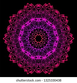 Modern Decorative Floral Color Mandala. Super Vector Round Shapes. Vector Illustration. Black, red purple color.