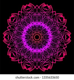 Modern Decorative Floral Color Mandala. Super Vector Round Shapes. Vector Illustration. Black, red purple color.