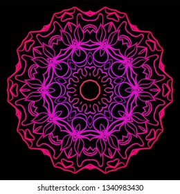 Modern Decorative Floral Color Mandala. Super Vector Round Shapes. Vector Illustration. Black, red purple color.