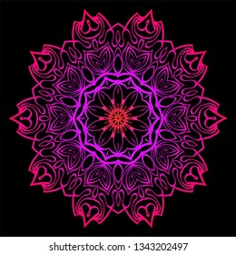 Modern Decorative Floral Color Mandala. Super Vector Round Shapes. Vector Illustration. Black, red purple color.
