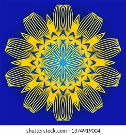 Modern Decorative Floral Color Mandala. Round Shapes. Illustration. Blue yellow color