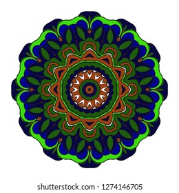 Modern Decorative floral mandala. Decorative Cicle ornament. Floral design. Vector illustration. Brown, blue, green color