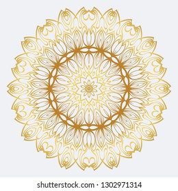 Modern Decorative Floral Mandala. Decorative Cicle Ornament. Floral Design. Vector Illustration. Can Be Used For Textile, Greeting Card, Coloring Book, Phone Case Print. Gold color.
