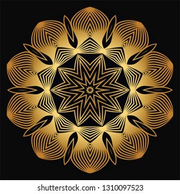 Modern Decorative Floral Mandala. Decorative Cicle Ornament. Floral Design. Vector Illustration. Can Be Used For Textile, Greeting Card, Coloring Book, Phone Case Print. Luxury gold black color.
