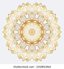 Modern Decorative Floral Mandala. Decorative Cicle Ornament. Floral Design. Vector Illustration. Can Be Used For Textile, Greeting Card, Coloring Book, Phone Case Print. Gold color.