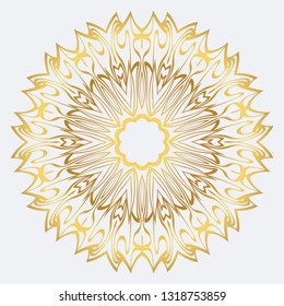 Modern Decorative Floral Mandala. Decorative Cicle Ornament. Floral Design. Vector Illustration. Can Be Used For Textile, Greeting Card, Coloring Book, Phone Case Print. Gold color.