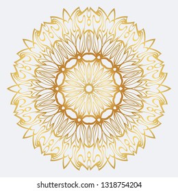 Modern Decorative Floral Mandala. Decorative Cicle Ornament. Floral Design. Vector Illustration. Can Be Used For Textile, Greeting Card, Coloring Book, Phone Case Print. Gold color.