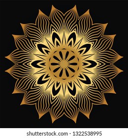 Modern Decorative Floral Mandala. Decorative Cicle Ornament. Floral Design. Vector Illustration. Can Be Used For Textile, Greeting Card, Coloring Book, Phone Case Print. Luxury gold black color.