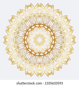 Modern Decorative Floral Mandala. Decorative Cicle Ornament. Floral Design. Vector Illustration. Can Be Used For Textile, Greeting Card, Coloring Book, Phone Case Print. Gold color.