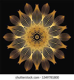 Modern Decorative Floral Mandala. Decorative Cicle Ornament. Floral Design. Vector Illustration. Can Be Used For Textile, Greeting Card, Coloring Book, Phone Case Print. Luxury gold black color.