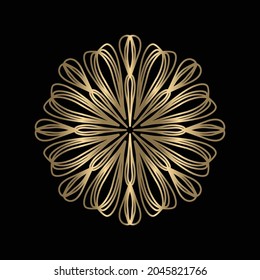 Modern Decorative Floral Mandala. Decorative Cicle Ornament. Floral Design. Illustration. Can Be Used For Textile, Greeting Card, Coloring Book, Phone Case Print. Luxury gold black color.