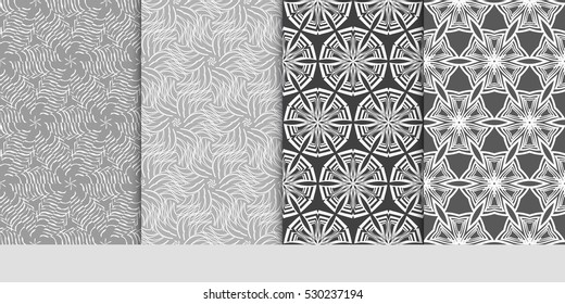 modern decorative floral pattern set. seamless vector illustration. for design invitation, wallpaper, textile print. grey color