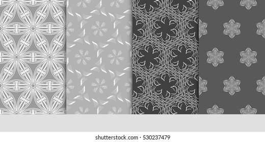 modern decorative floral pattern set. seamless vector illustration. for design invitation, wallpaper, textile print. grey color