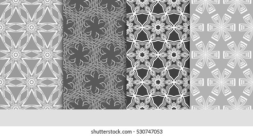 modern decorative floral pattern set. seamless vector illustration. for design invitation, wallpaper, textile print. grey color