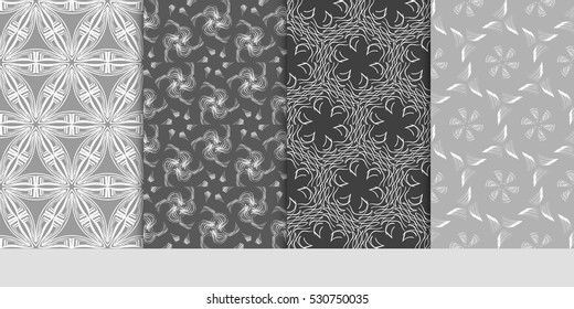 modern decorative floral pattern set. seamless vector illustration. for design invitation, wallpaper, textile print. grey color