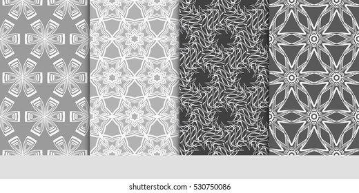 modern decorative floral pattern set. seamless vector illustration. for design invitation, wallpaper, textile print. grey color