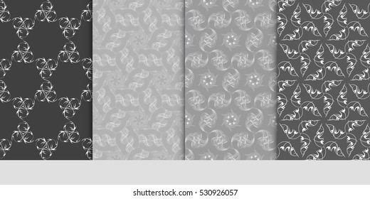 modern decorative floral pattern set. seamless vector illustration. for design invitation, wallpaper, textile print. grey color