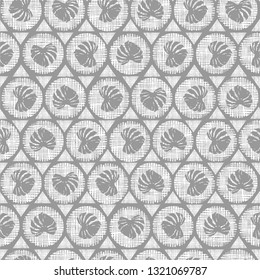 Modern Decorative hand drawn seamless vector pattern. Hand drawn circle sketch lines with tropical monstera silhouette leaf design for fashion,fabric,wallpaper,web and all prints on light grey