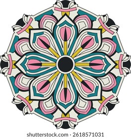 Modern Decorative Mandala Vector - Colorful Geometric Art Design. Decorative Mandala Art with Intricate Floral and Geometric Layers