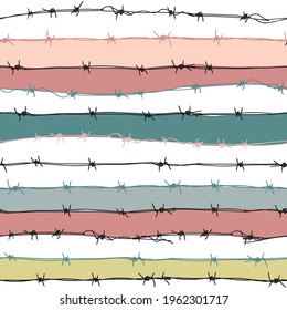 Modern decorative seamless pattern on social issues. Trendy style wallpaper. Background with wire and horizontal stripes