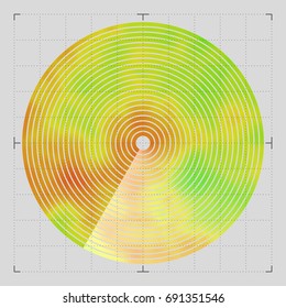 Modern decorative technical vector illustration. Visual thermal navigation system. Colorful round heatmap. Image of working radar. Vivid scientific background. Element of design.
