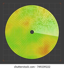 Modern decorative technical vector illustration. Visual thermal navigation system. Colorful round heatmap. Image of working radar. Vivid scientific background. Element of design.