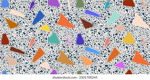 Modern decorative terrazzo collage pattern. Bright creative cute print. Unique template for design. 