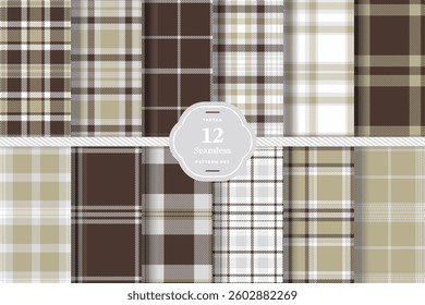 Modern Deep Burgundy and Autumn Rust Seamless Tartan Fabric Design Set of 12