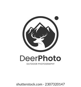 Modern deer and camera combination logo. It is suitable for use for photography logos.