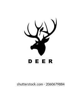 Modern Deer Head with Bird Illustration Logo