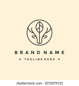 Modern deer head logo with leaf. Abstract, creative logo design