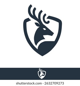 Modern Deer Head Logo with Shield and Antlers Design	