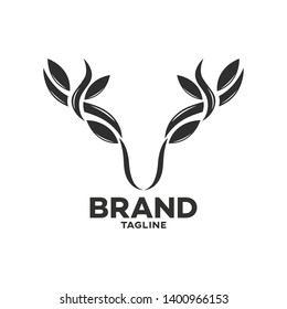 Modern deer with leaf horns logo