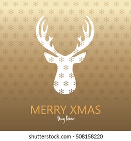 Modern Deer silhouette Christmas card with snowflakes. Vector illustration
