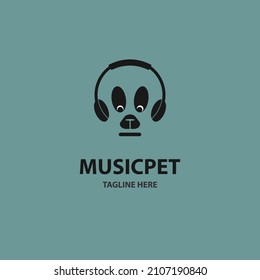 Modern deisgn logo template. Illustration of dog head and headphone.