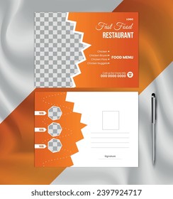 Modern delicious food menu post card design template 